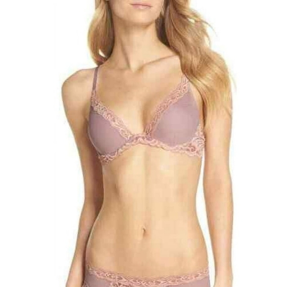 NATORI Spanish Rose Feathers Contour Plunge Bra, US 36DD - Picture 1 of 8